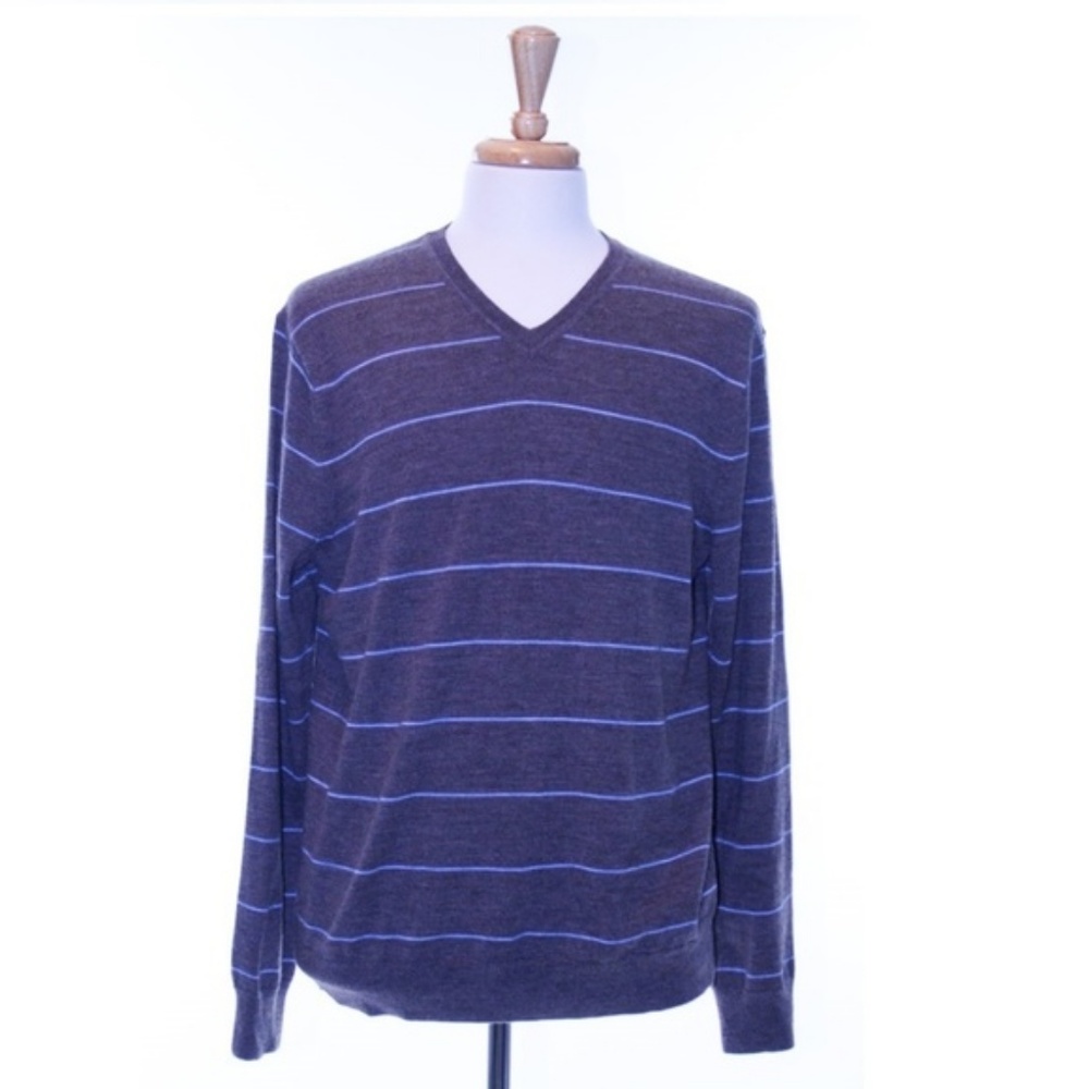 Banana Republic Sweater V Neck Gray Striped L/S L